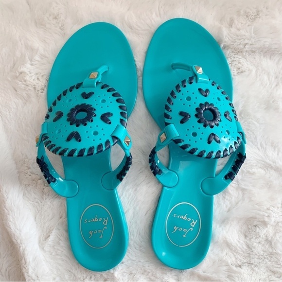 Jack Rogers Georgica Jelly Sandals Sz 7 Teal Black - Picture 3 of 5